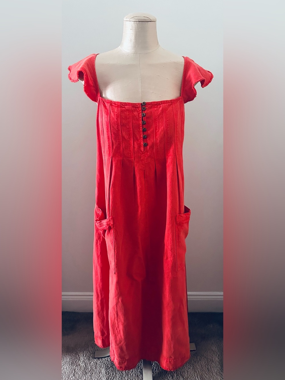 Anthropologie Pilcro Burnt Orange Midi Dress with Front Buttons